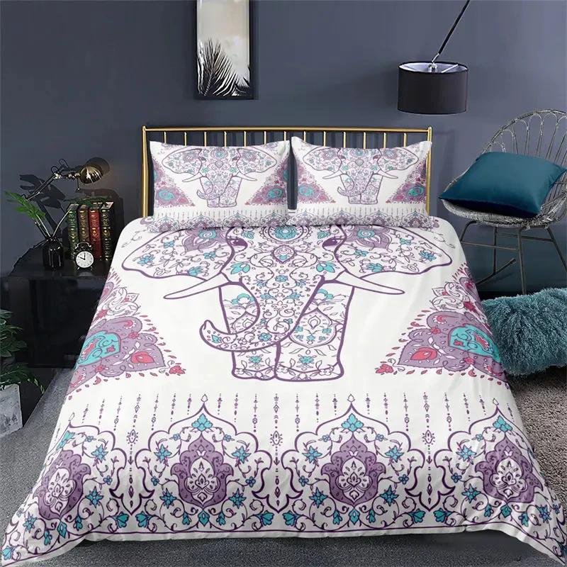 3D Printed Elephant Bedding Set for Boys Adults Teens Ganesha Duvet Cover Set Queen Size Polyester Bohemian Style Luxury