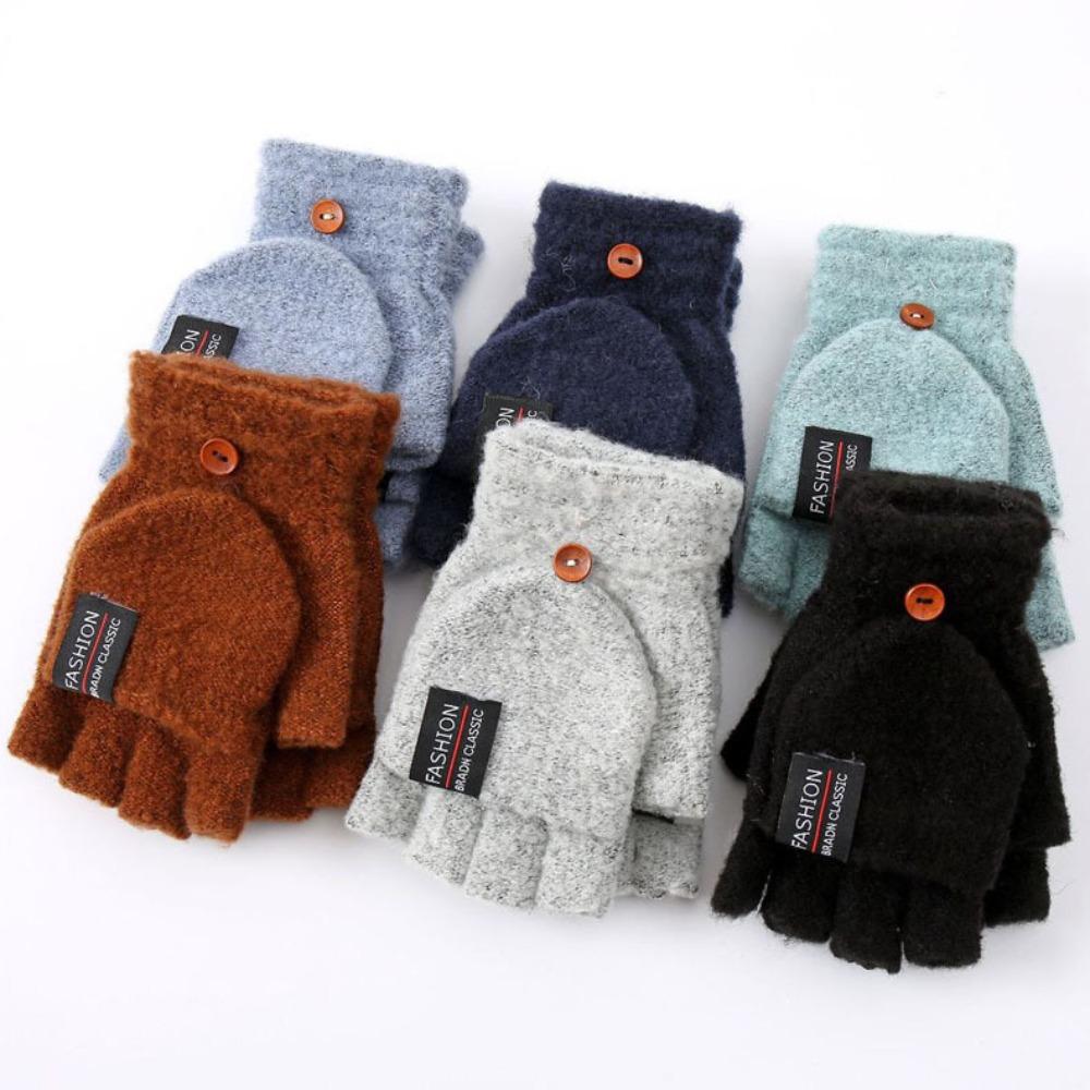 Winter New Knitted Flip Half-finger Gloves Men's and Women's Reverse Cover Thermal Gloves Thickened Gloves