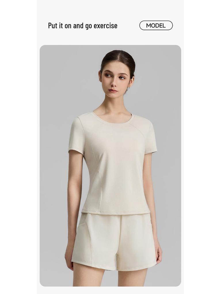 2026 Women's Spring/Summer Yoga T-shirt: Round Neck, Bare Feel, Short Sleeve, Slim Fit, Running & Fitness Top