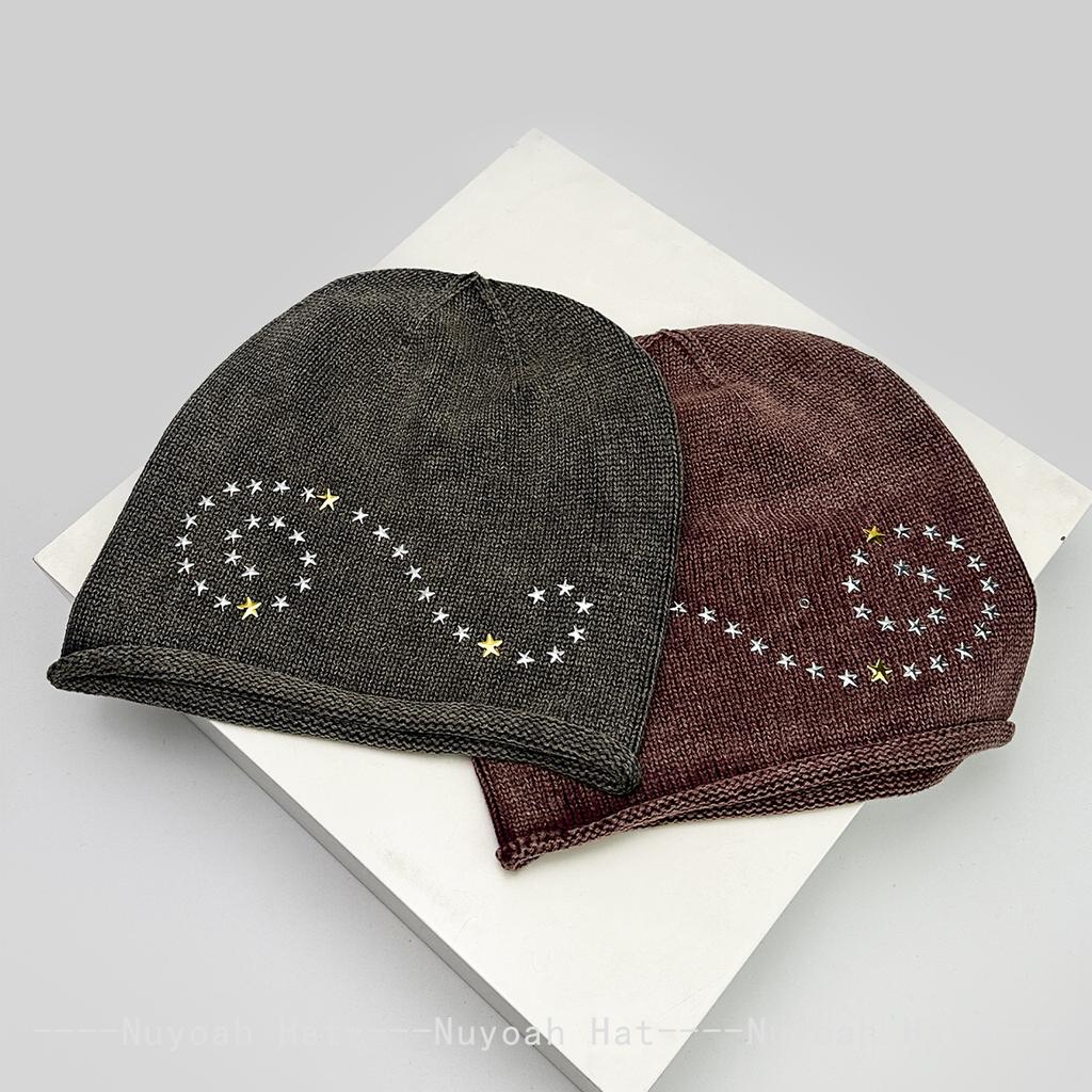New Men Women American Retro Rivet Stars Knitted Hats Personal Warm Niche Fashion Street Beanies Hip-hop Versatile Loose Casual