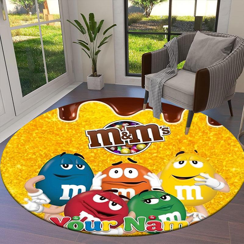 M&M's Custom Name Round Area Rug,Carpet Rug for Living Room Bedroom Sofa Playroom Decor,Non-slip Floor Mat