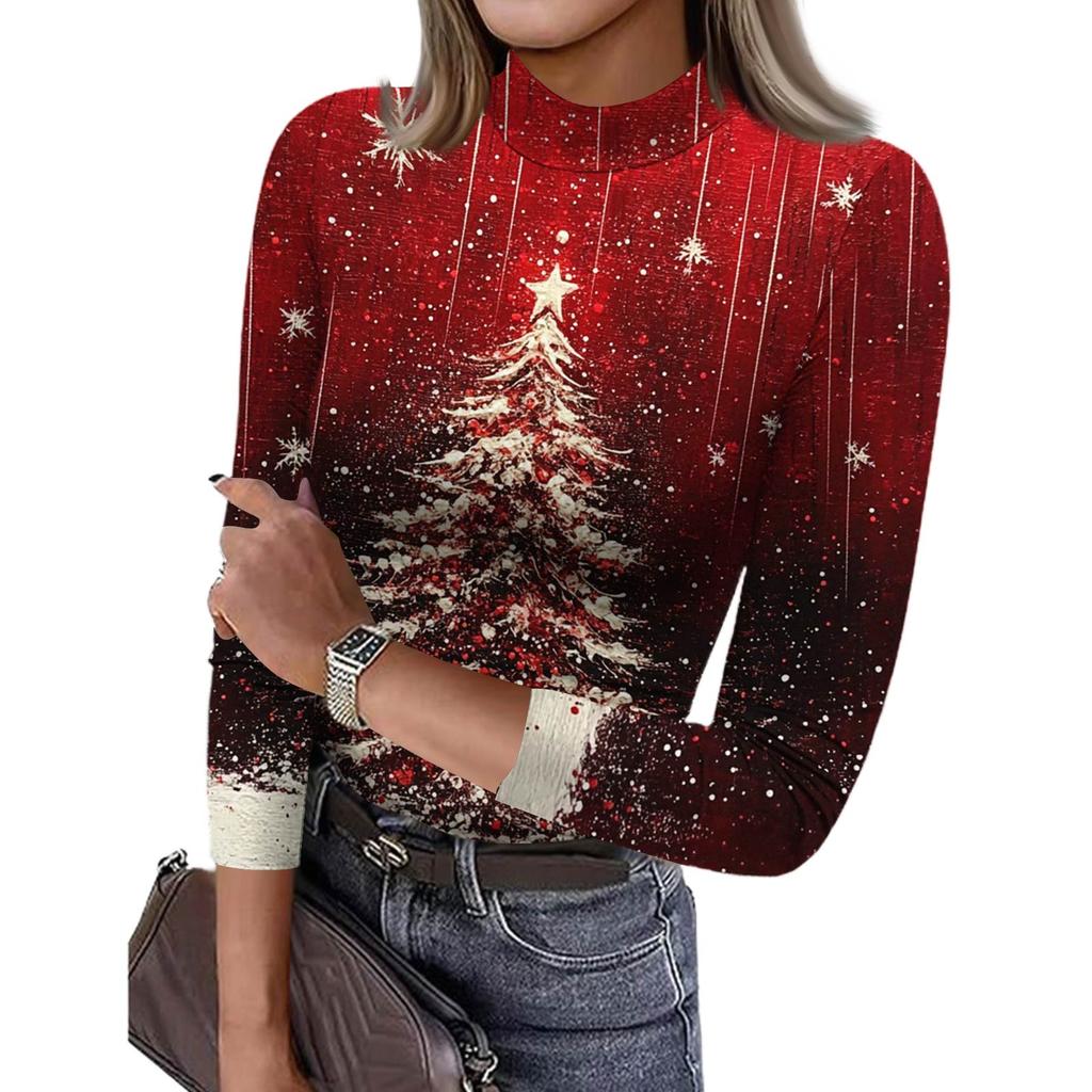 Damen Slim Bottom T-Shirt Mode Lässig Farbverlauf Druck Rundhals Pullover 3/4 Ärmel Top