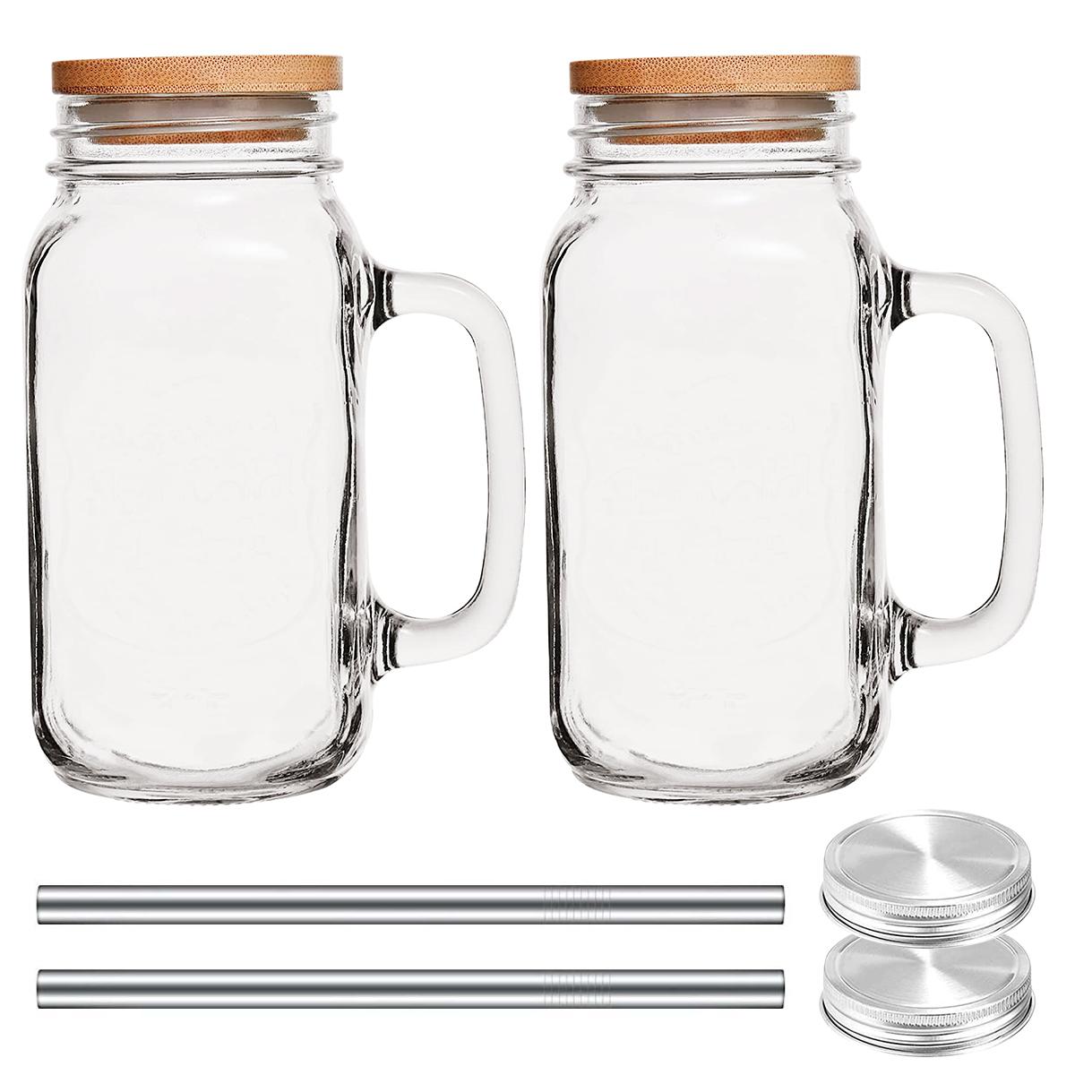 

2Pcs 700ml Glass Cup with Lid and Straw Transparent Drinking Glasses for Juice Water Iced Coffee Cups Mug Drinkware Kitchen Tool 700ml