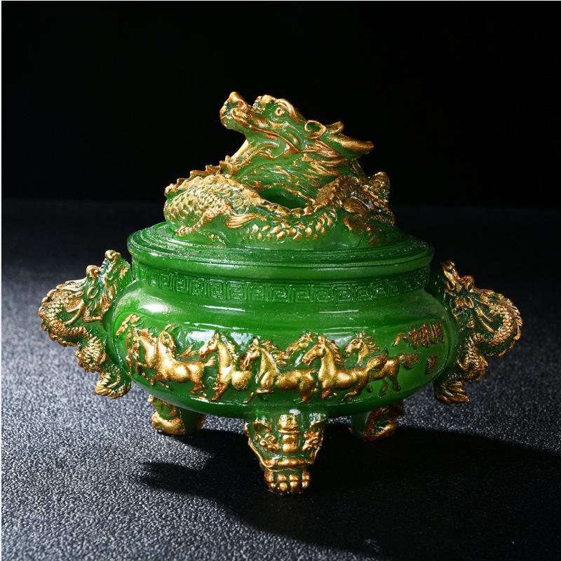 

Бронзовая Медная Рельефная Китайская Драконья Подставка для Благовоний с Крышкой-Драконом Домашний Декор Цензор Подставка для Благовоний Рисунок Дракона зелёный