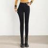 Pantalon Molleton d'Agneau Pieds Femme Automne et Hiver Taille Haute Stretch Moulant Fin Noir Fond Chaud Denim Chaud Coton Pantalon Femme