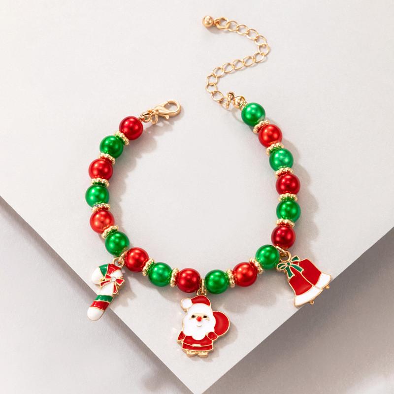 Christmas Bell Beaded Bracelet With Santa Claus Charm For Holiday Gift Giving