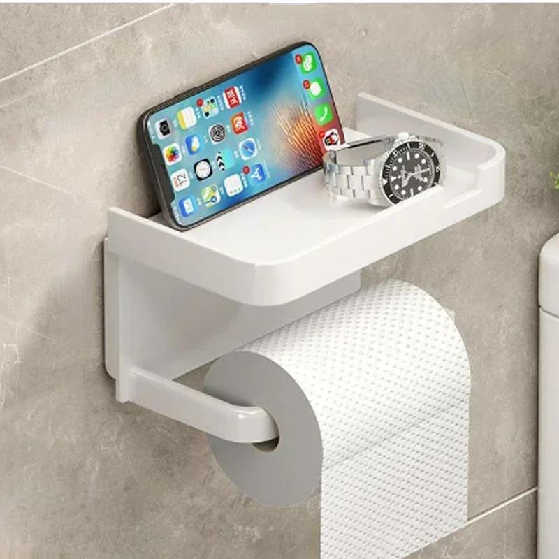 Plastic Toilet Paper Holder Bathroom Wall Mount WC Paper Phone Holder Shelf Punch-free Towel Roll Storage Shelf Accessories