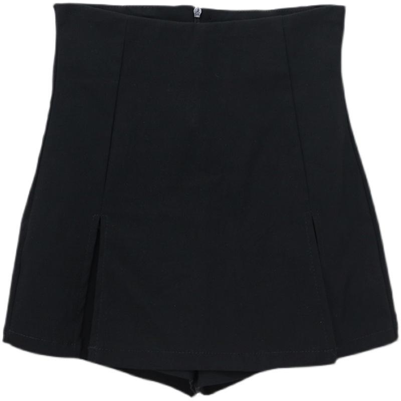 Women's 2023 Black High-Waist Slit Bodycon A-Line Shorts Skirt for Summer