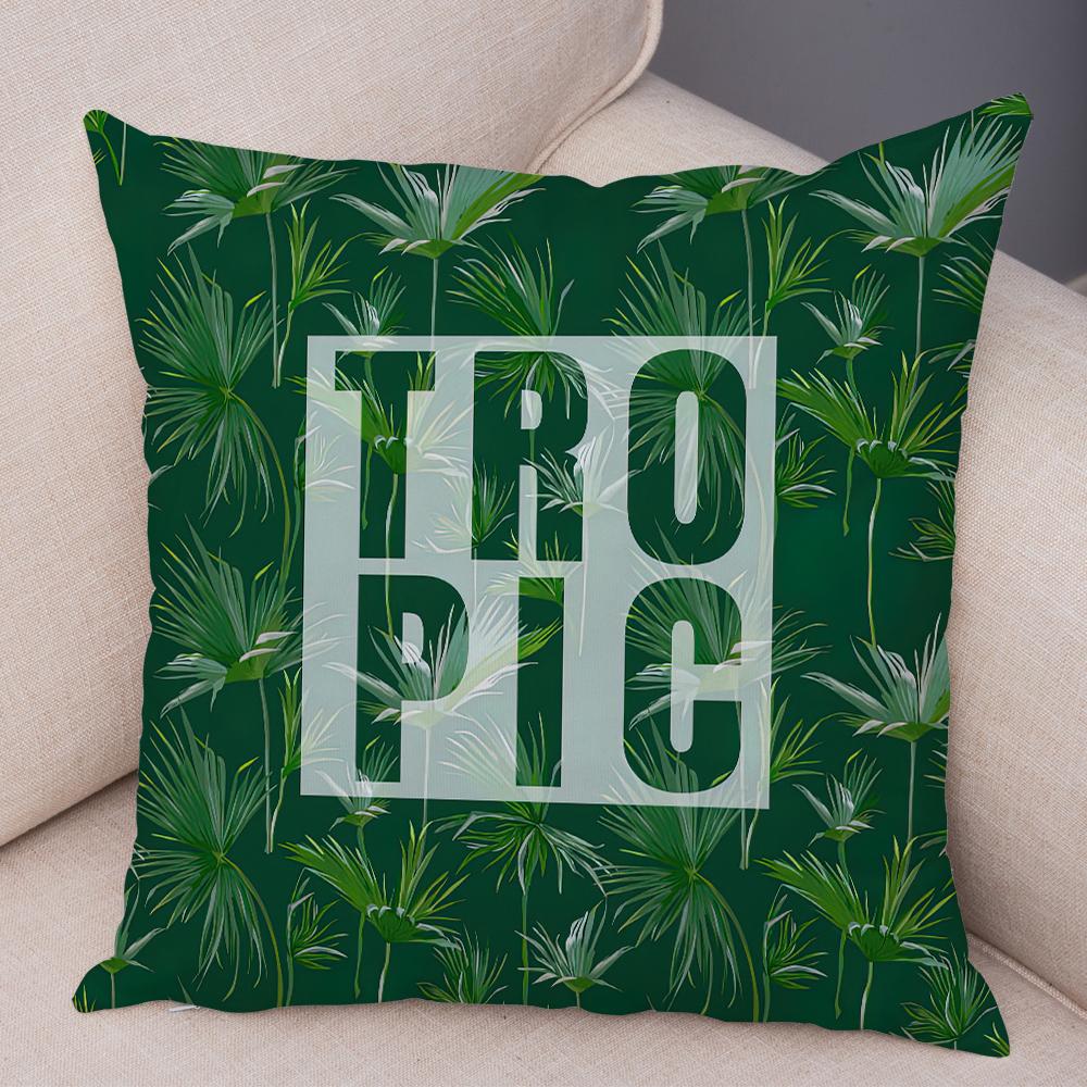 Tropical Floral Cushion Cover Pink Hibiscus Flower Leaf Print Soft Fabric Living Room Sofa Home Decor Pillow Case