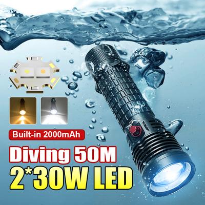 IPX8 Wasserdichte Warmweißes Licht Tauchlampe Typ-C Aufladung Leistungsstarke 2*LED Tauchlampe Unterwasserlaterne