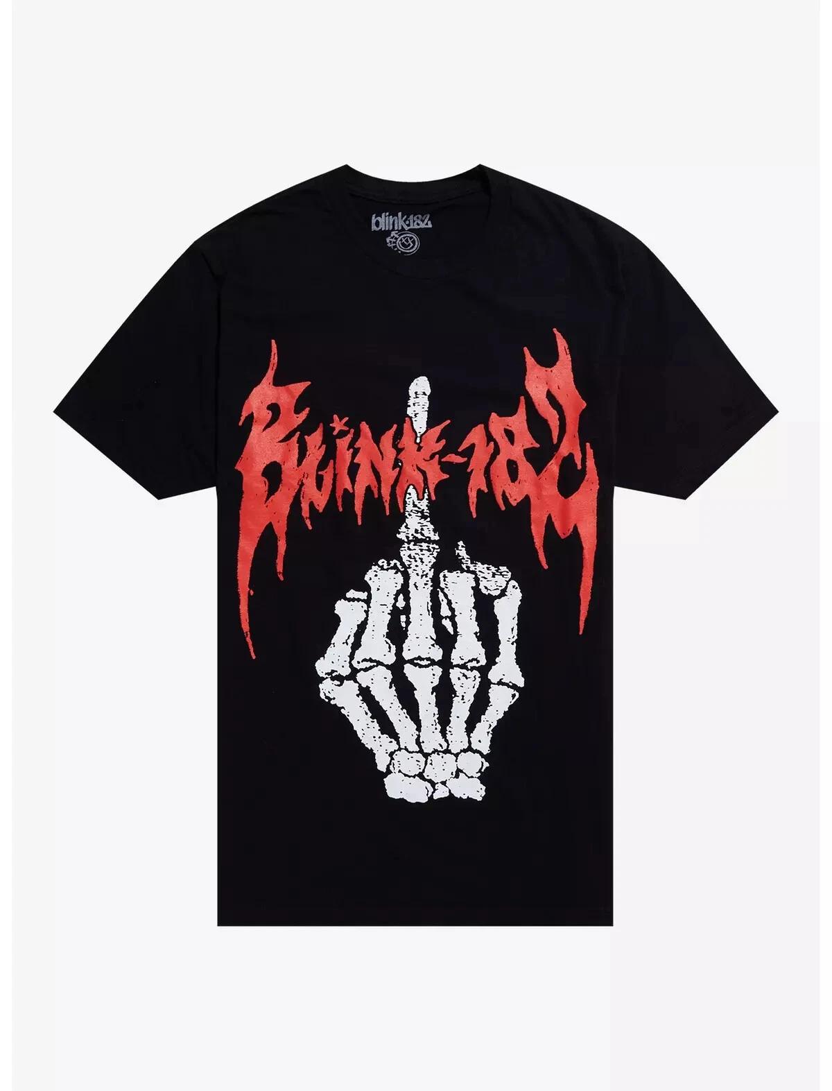 Unisex Adult Casual Graphic Blink-182 SKELETON FINGER GRAPHIC T SHI... S