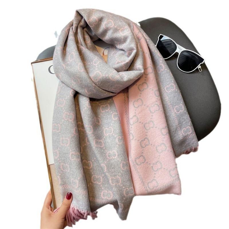 New letter fringed scarf, winter warm core-spun yarn scarf, thickened women's scarf, autumn and winter air conditioner shawl