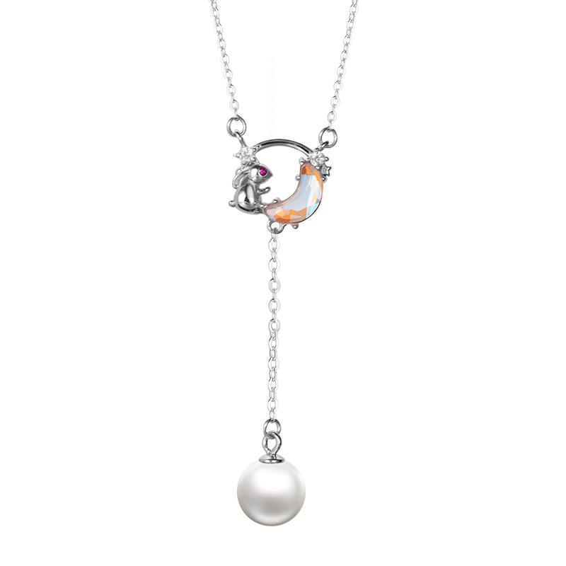 Banyan Tree S925 Sterling Silver Luxury Star & Moon Pearl Tassel Necklace - Elegant Clavicle Accessory for Women