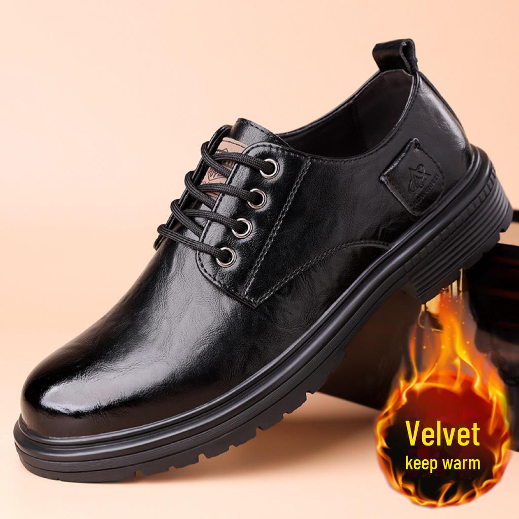 Pánské šněrovací kožené pracovní boty: Silná podrážka, Zvyšující výšku, Všestranné, Protiskluzové, Ležérní pravá kůže, Plus bavlna.