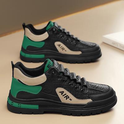 2023 New Autumn and Winter Men Shoes Mid To High Top Shoes Thick Soles Leather Upper Sneakers Leisure Fashion Trendy Anti-skid Shoes