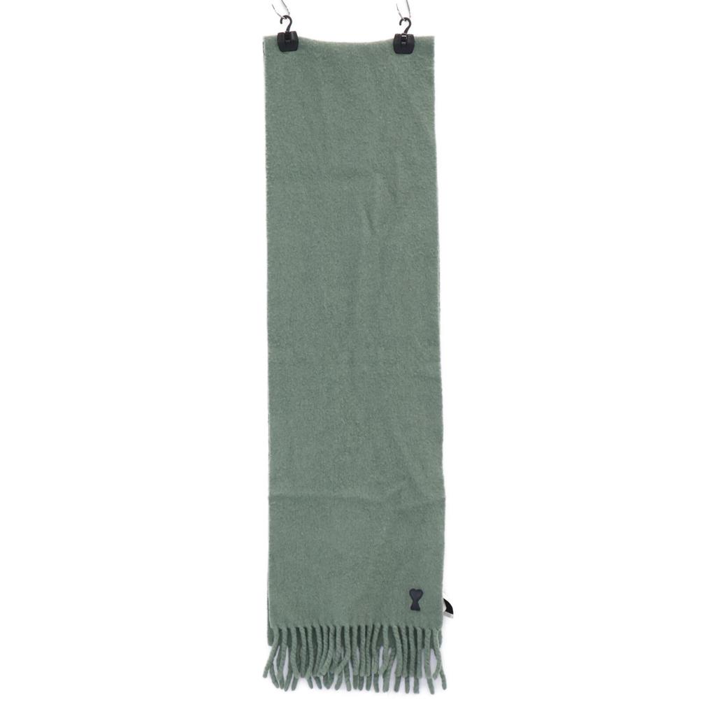 AMIalexandremattiussi USF421.AW0059 Leather Logo Patch Fringe Scarf greenUsed