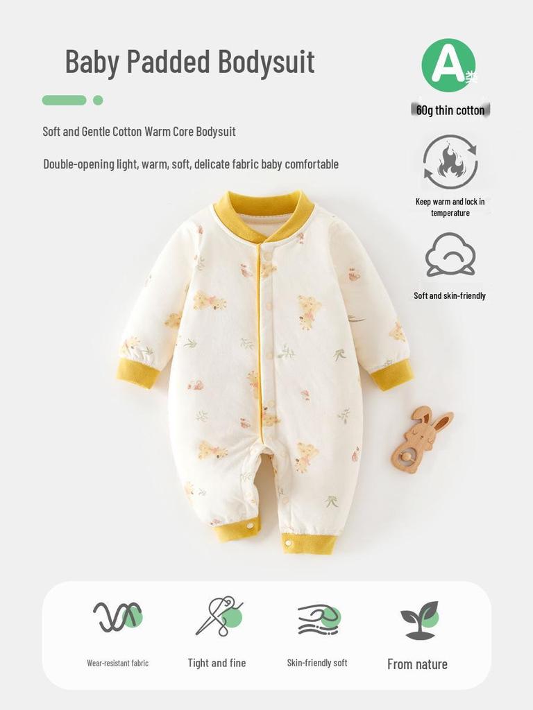 Quilted Newborn Jumpsuit - 60g Spring/Autumn Warm Romper for Indoor/Outdoor Wear