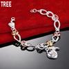 925 Sterling Silver Multi-Element Romantic Heart Side Chain Charming Bracelet Gift Jewelry
