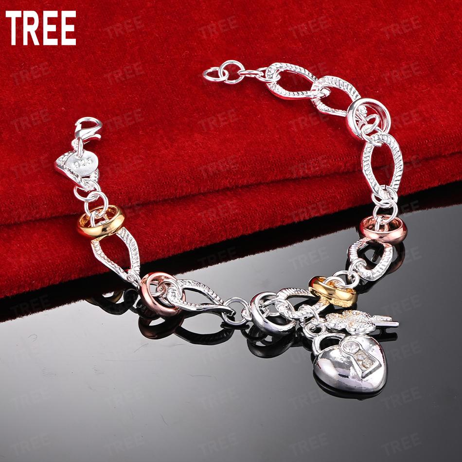925 Sterling Silver Multi-Element Romantic Heart Side Chain Charming Bracelet Gift Jewelry 20CM