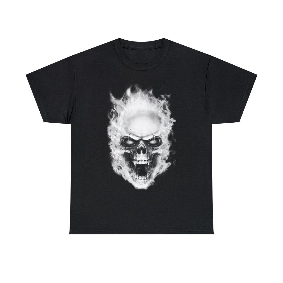 Flaming Demon Skull White Short Sleeve Tee S