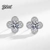 Women Earrings 1 Pair Stud Cubic Zirconia Inlaid Four-Leaf Clover