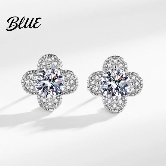 Women Earrings 1 Pair Stud Cubic Zirconia Inlaid Four-Leaf Clover