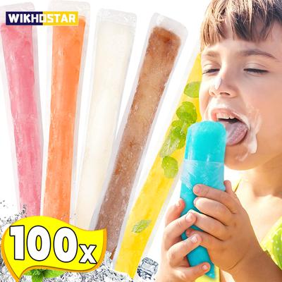 50/100 Stück Sommer-Einwegbeutel für Eis am Stiel für selbstgemachte Eis am Stiel, Fruchtsaft, Smoothies, Joghurtformbeutel mit Reißverschluss, Verpackungsbeutel