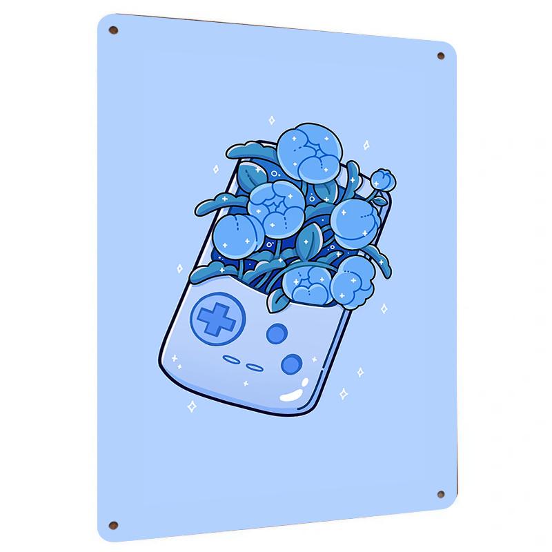

Creative Game Controller Metal Tin Sign Blue Flower Pattern Home Decor Wall Art For 20x30cm（7.8x11.8inch）