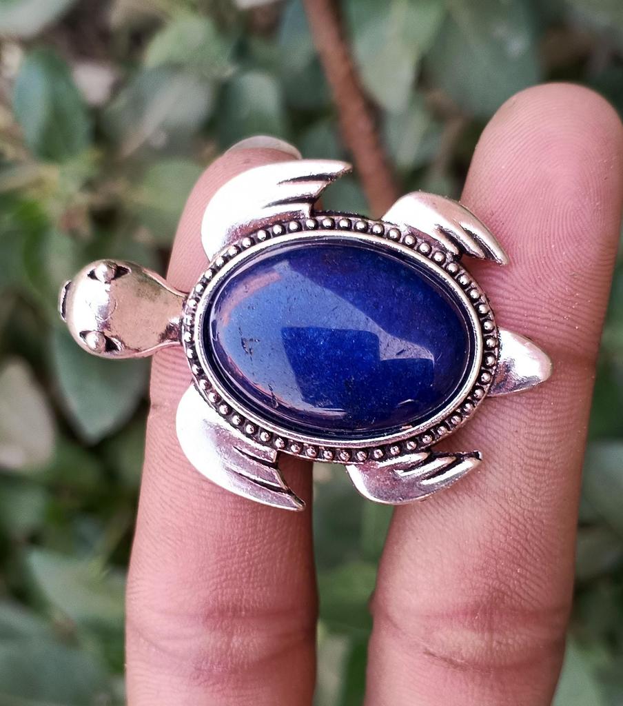 Lapis Lazili Gemstone Tortoise Shape Silver Plated Pendant Fashion Jewelry