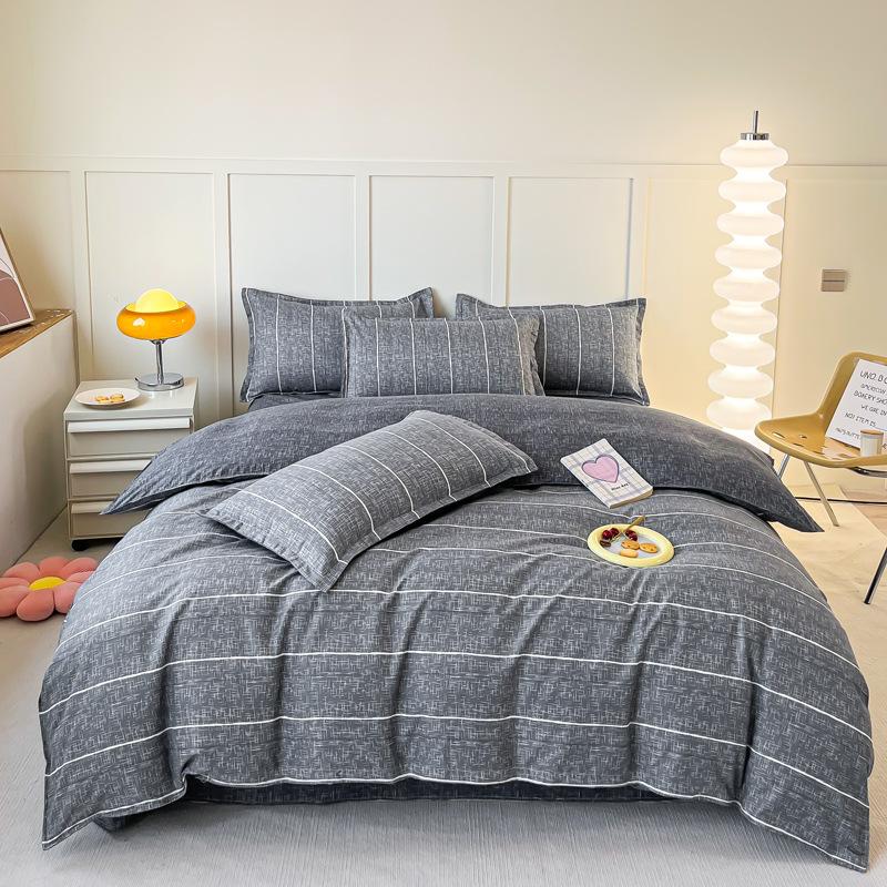 Pure Cotton Abraded Bedding Four-piece Set, Bed Sheet Quilt Cover, Dormitory Cotton Three-piece Set