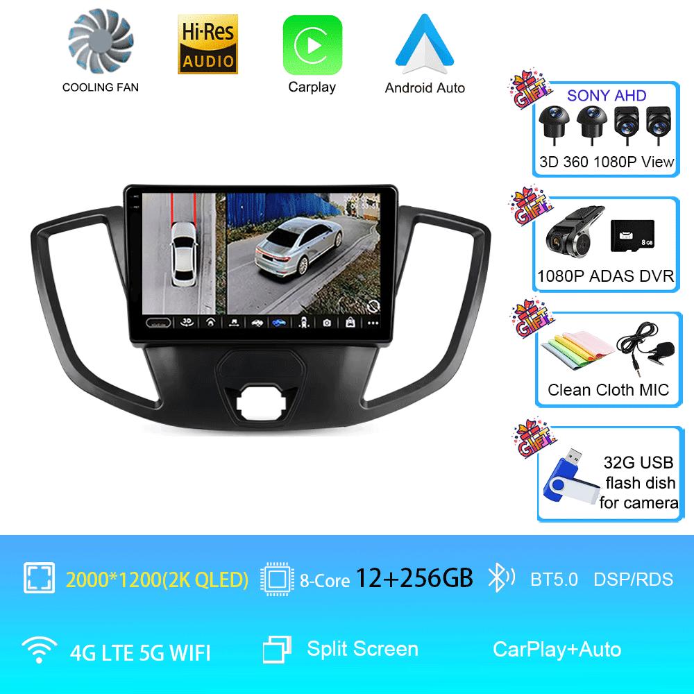 Car Radio Android 14 For Ford Transit 2015 2016 2017 2018 Carplay Multimedia Video Player GPS Stereo 2din WIFI+4G BT QLED Screen