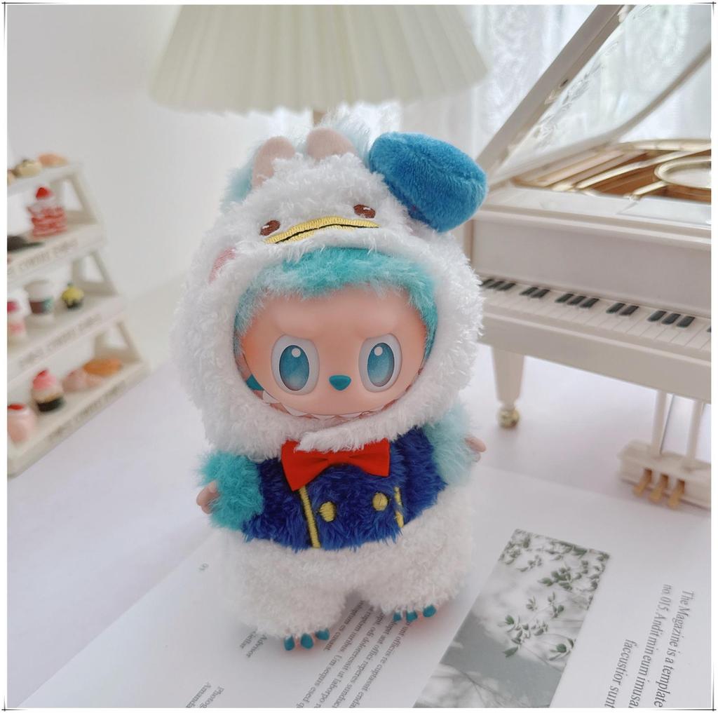 First, Second, and Third Generation Labubu Doll Clothes: 17cm Plush Onesie for 10cm Labubu Dolls, Cute Cartoon Design