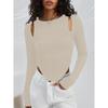 Spring and Autumn Women's Hollow Irregular Round Neck Knit Long Sleeve Sexy Fashion Top