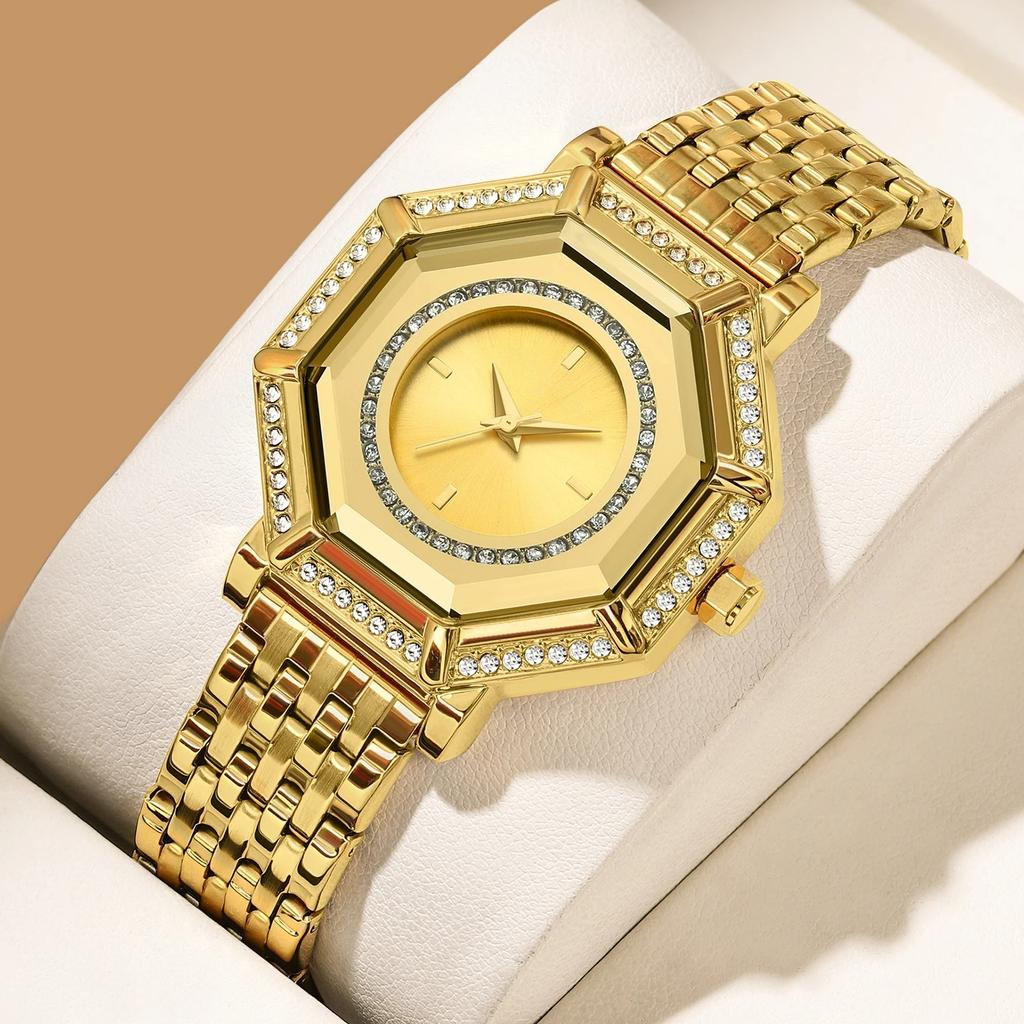 Women Quartz Watch Geometric Rhinestone Stainless Steel Waterproof Casual Banquet Dress Girls Watches