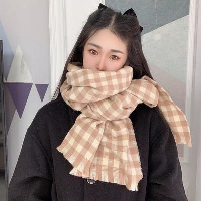 New Korean Style Plaid Scarf for Women Winter Tassels Retro Long Shawl Scarf Korean Style Atmosphere Versatile Couple Trend