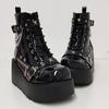 Botas de Plataforma Góticas Vampiro Cosplay Femininas de Cano Médio 2024 Inverno Cunhas Confortáveis Botas de Motocicleta Femininas