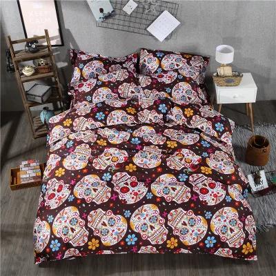Sugar Skull Comforter Cover Set King Size Skulls Decor Bedding Bones Skeleton Roses Floral Duvet Cover Set Bedding Cover Zipper