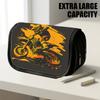1pc Double Layer Flip Pencil Case, Motocross Illustration, Large Capacity, Portable Polyester Pen Storage Bag with Zipper Closure, Ideal for School & 