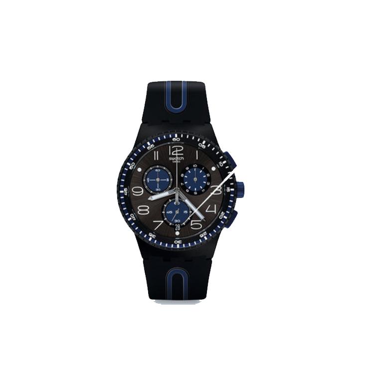 SWATCH Men 42mm Black Watch SUSB406 SUSB406 Black Blue