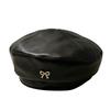 Bow Octagonal Hat Solid Color Painter Hat Fashion PU Leather Beret  Ladies