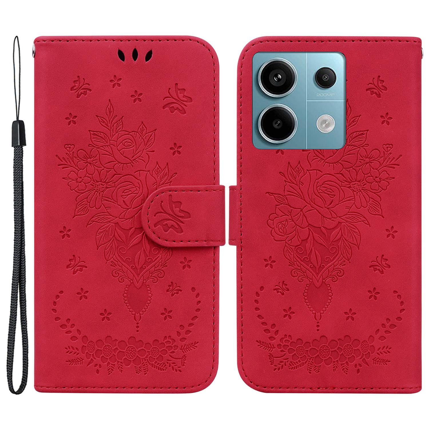 

For Xiaomi Redmi Note 13 Pro 5G/Poco X6 5G Case Imprinted Rose Butterfly Phone Stand Cover E