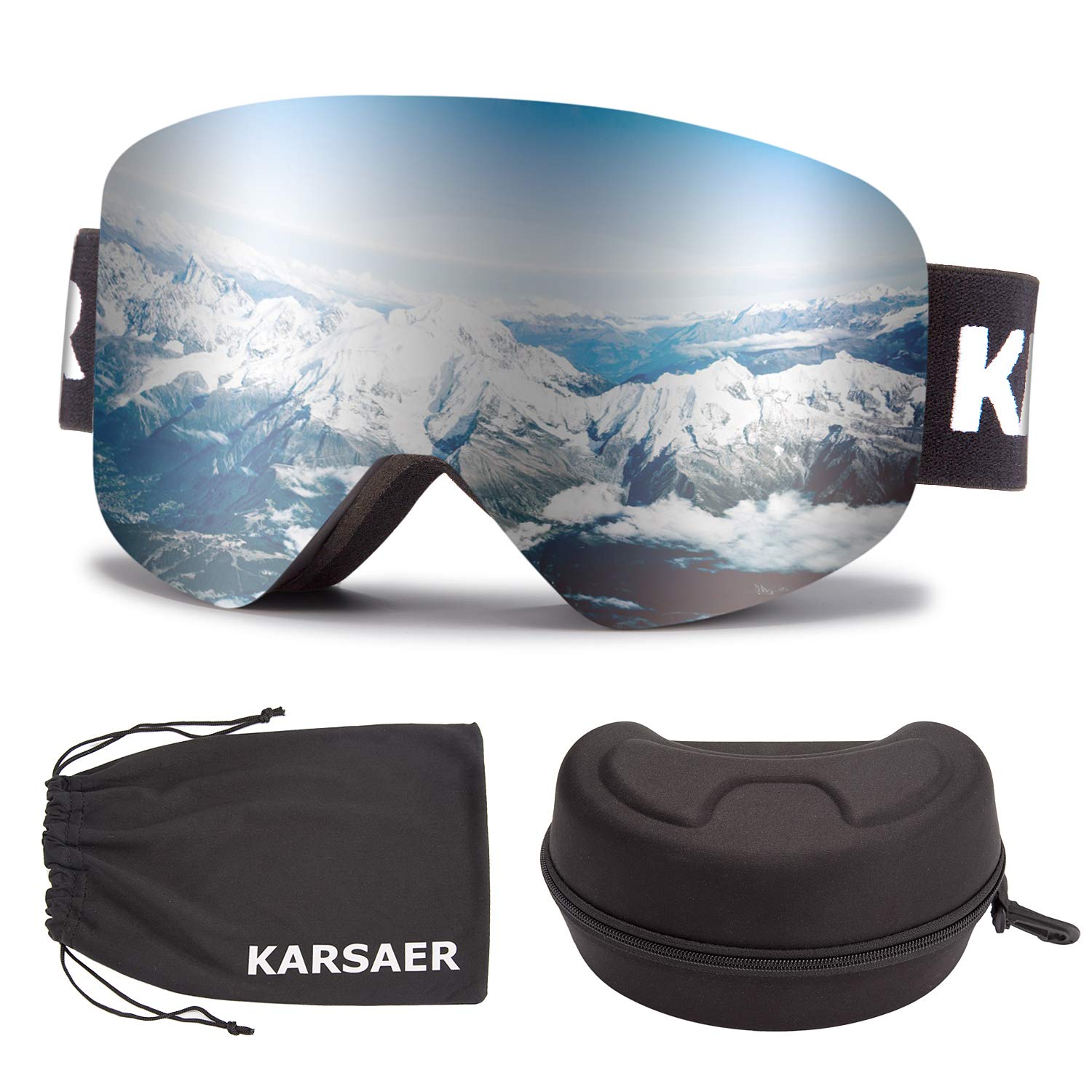 

Karsaer Очки для сноуборда и лыж с магнитными улучшенными OTG двойными УФ-очками, легкие и ударопрочные, унисекс спортивные очки для пеших походов и