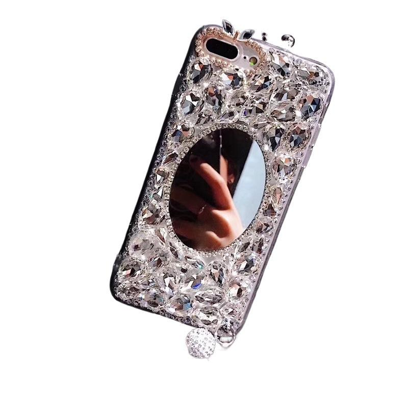 Luxury Full Diamond Suitable for Apple 17ProMax Mobile Phone Case Makeup Mirror 16 Flash Diamond Tassel 15 Premium 14 Protective Case