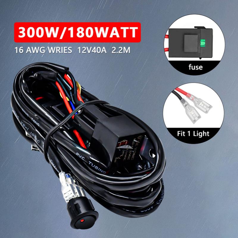 LED Light Bar Wiring Harness Kit 300W 2 Lead 16 AWG Universal LED Work Light Bar Wiring Harness w/ 12V 40A Relay On & Off Switch