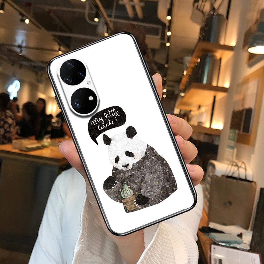 Super roztomilé pouzdro na telefon Panda pro Huawei p50 P40 p30 P20 10 9 8 Lite E Pro Plus Black Etui Coque Painting Hoesjes comic fas