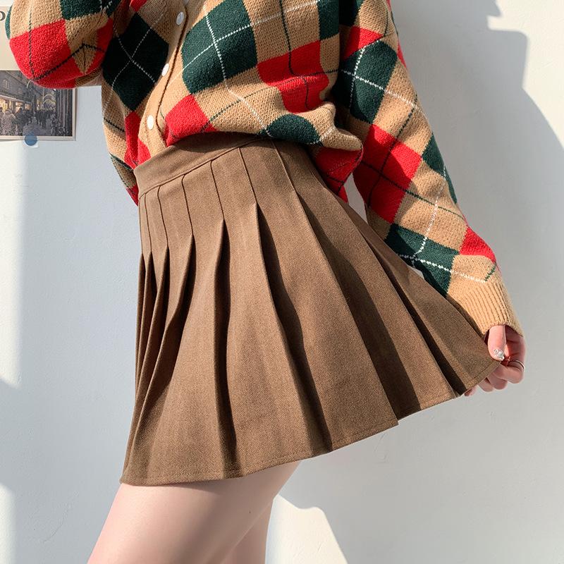 Wool Pocket Pleated Skirt for Women - High Waist, Thick, Retro, Short Skirt for Autumn & Winter