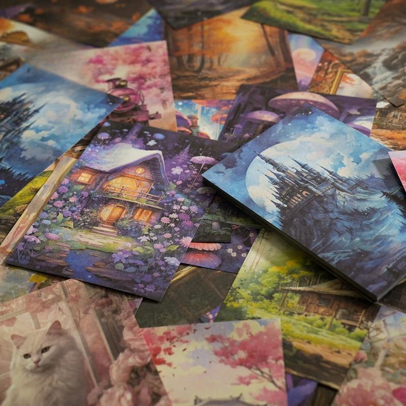 30pcs Secret Fantasy Series Vintage Forest Flower Landscape Scrapbook Collage Material Paper Creative Junk Journal Stationery
