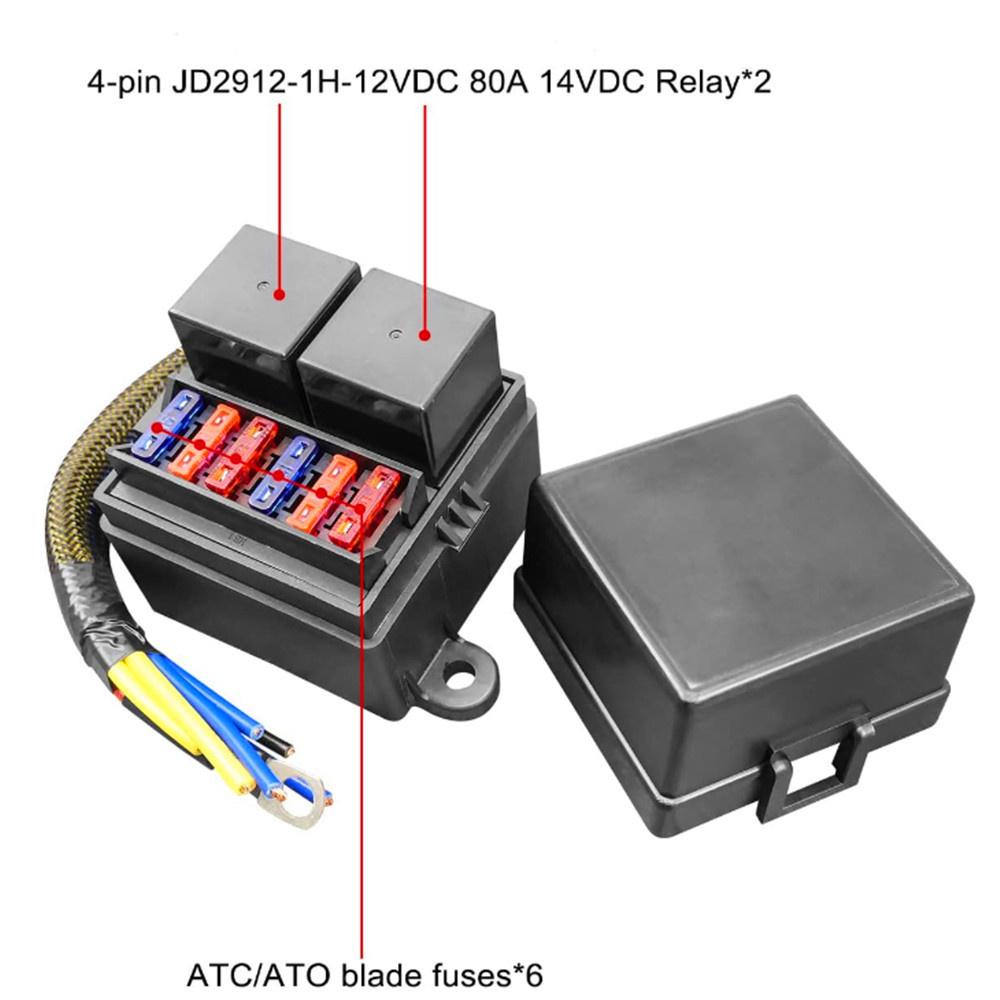 Car Truck Pre-Wired Fuse Relay Box with 4-Pin 80A Relays and 6 Fuses for 12V RV