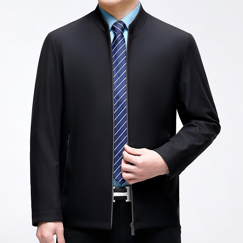 Mulberry silk high-end jacket for middle-aged men, loose business casual stand-up collar top, spring and autumn thin men's jacket