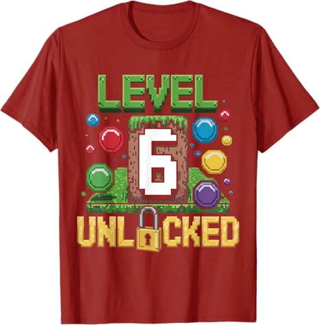 Video Game Outfit 6th Birthday Six Year Old Gamers Birthday Childrens Shirt Level 6 Unlocked TShirt Fashion Sons Novelty Gift S